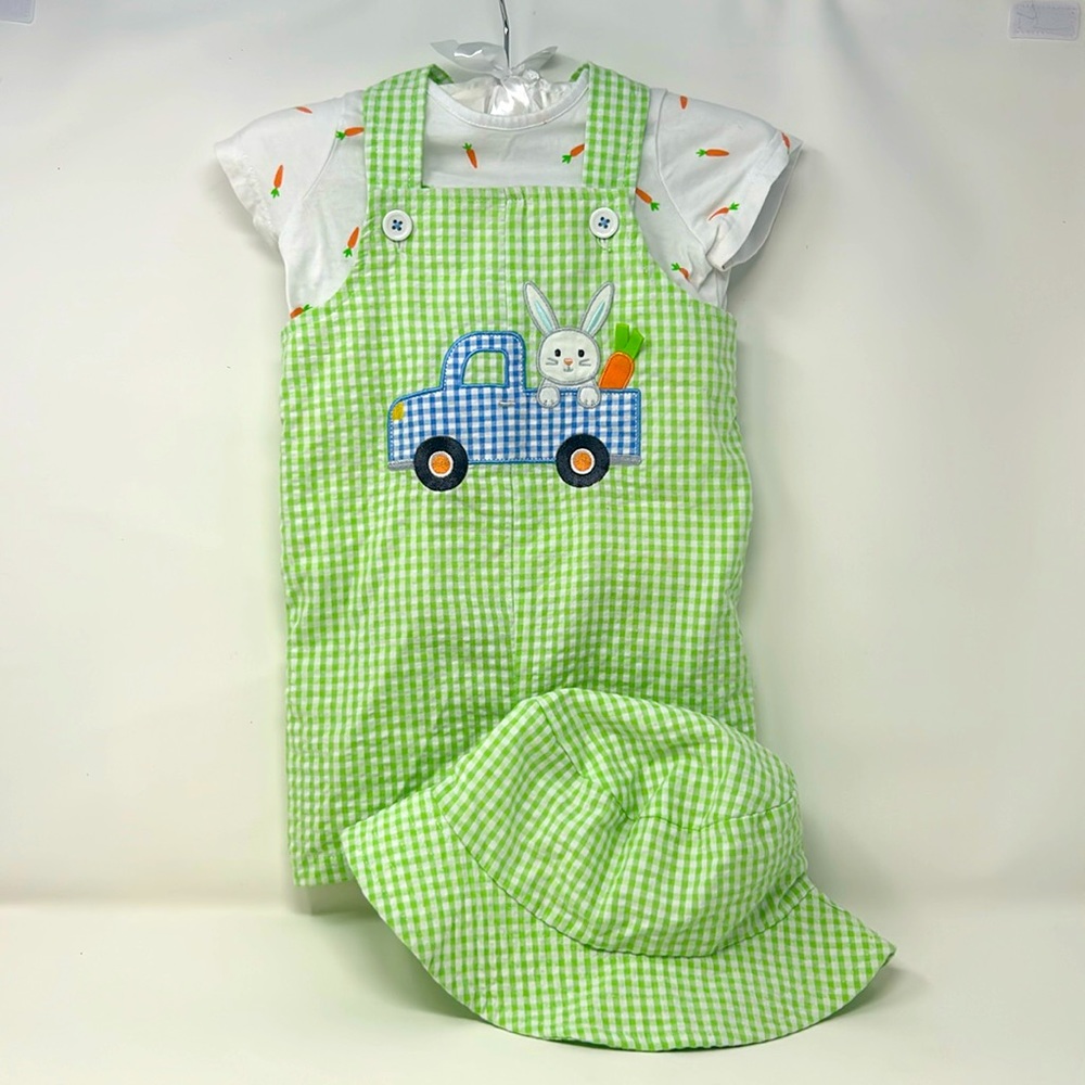 Good Lad Easter Bunny Green White Seer Sucker Hat Outfit Size 18 Months